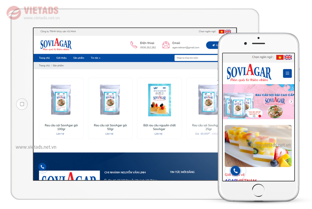 Thiết kế website công ty bán bột rau câu nguyên chất SoviAgar