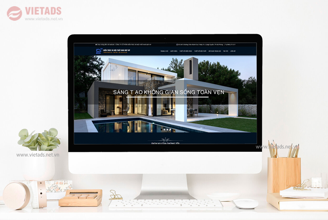 Mẫu thiết kế web Kiến trúc và Nội thất nhà đẹp HP đẹp, chuẩn SEO