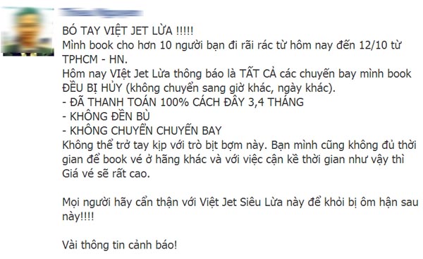 phàn nàn của khách hàng về VietJet Air trên Facebook